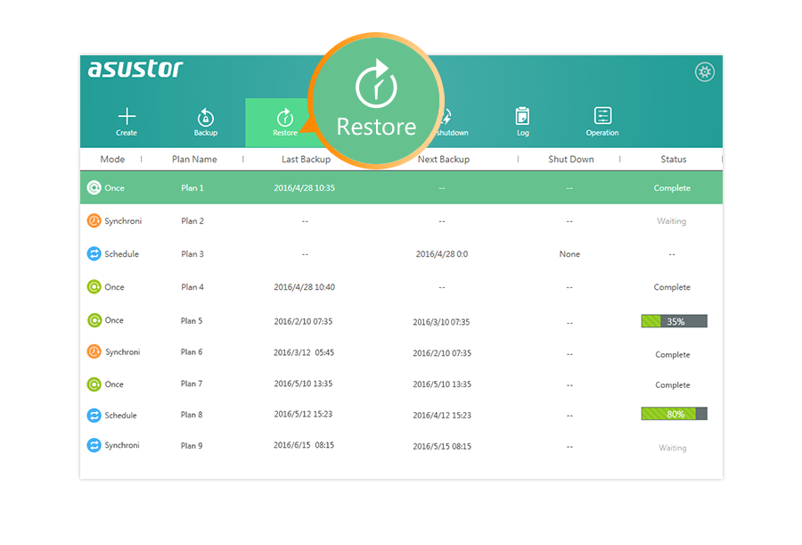 Asustor NAS 華芸 Restauración con un solo clic