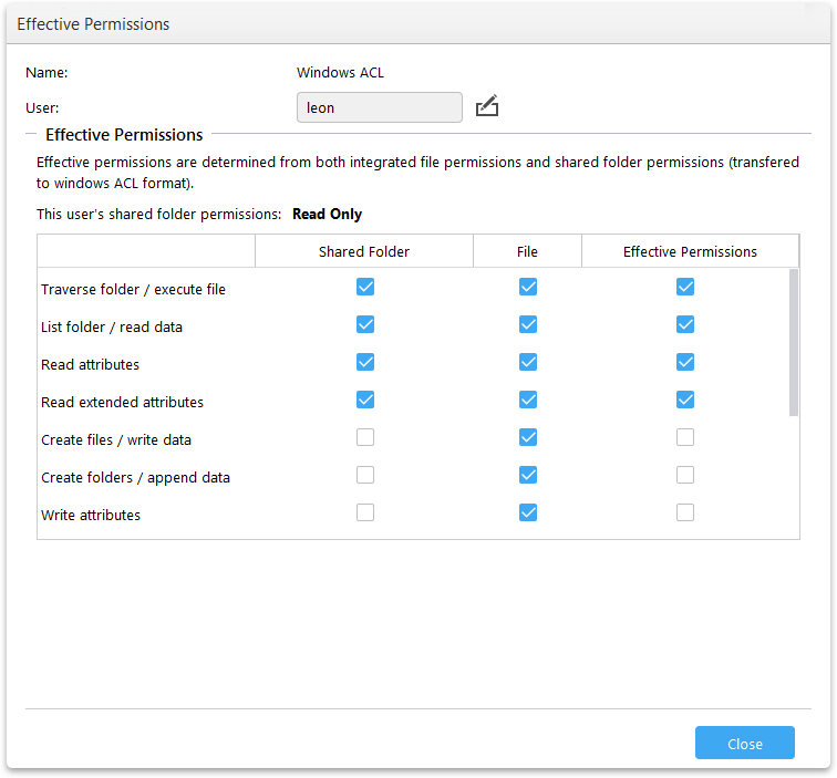 Asustor NAS 華芸 Permisos efectivos de un vistazo