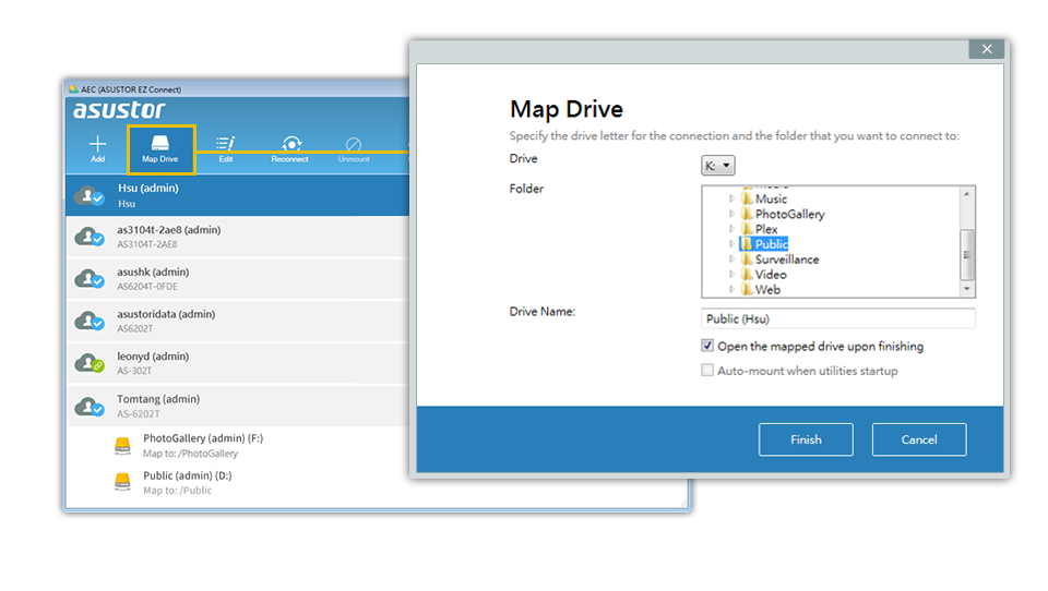 Asustor NAS 華芸 Mapa de carpetas compartidas de su NAS