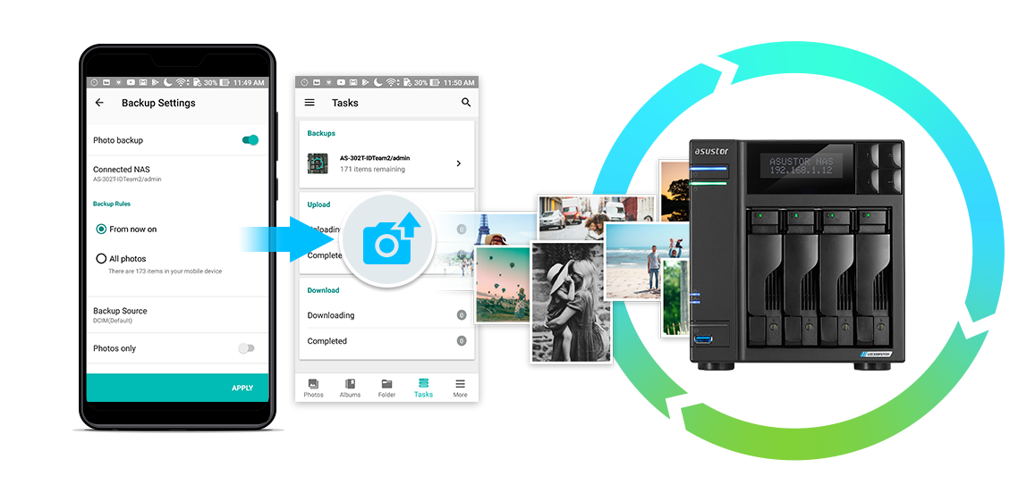 Asustor NAS 華芸 휴대폰의 사진을 실시간으로 자동 백업합니다.