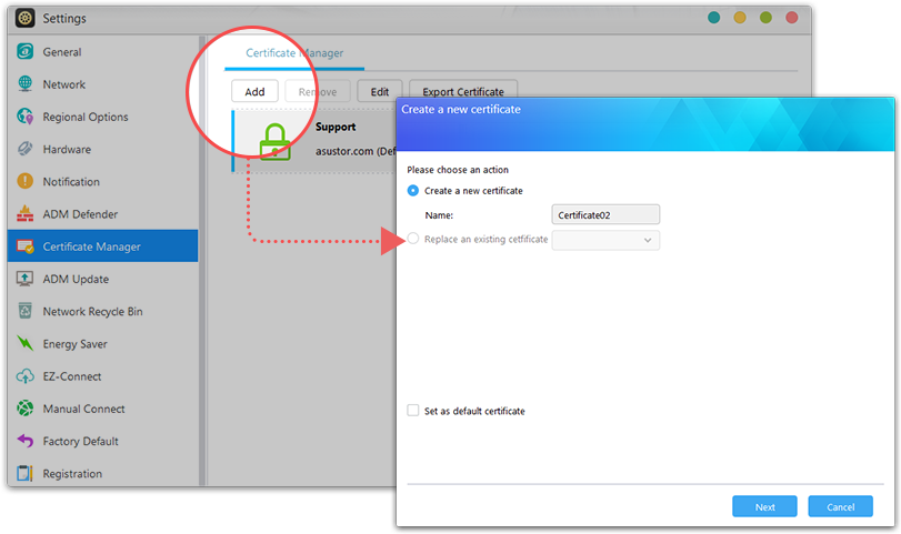 Asustor NAS 華芸 Поддержка Let’s Encrypt