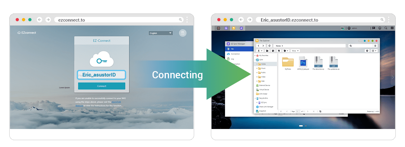 Asustor NAS 華芸 EZconnect.to Easy remote connection to your NAS.