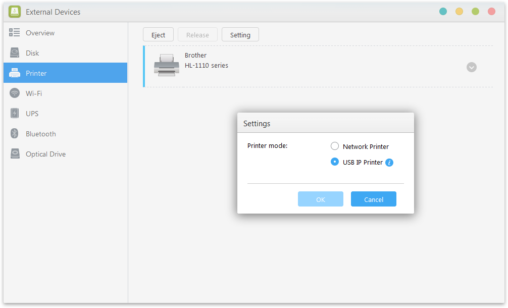 Asustor NAS 華芸 Podpora USB IP tiskárny