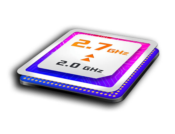 <span class='red_border'>CPU</span><br/>Dual-core 2.0Ghz jusqu’à 2.7Ghz 
  