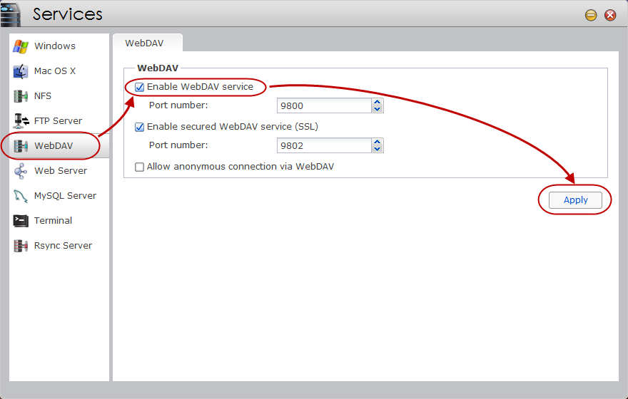 Через webdav. Через webdav