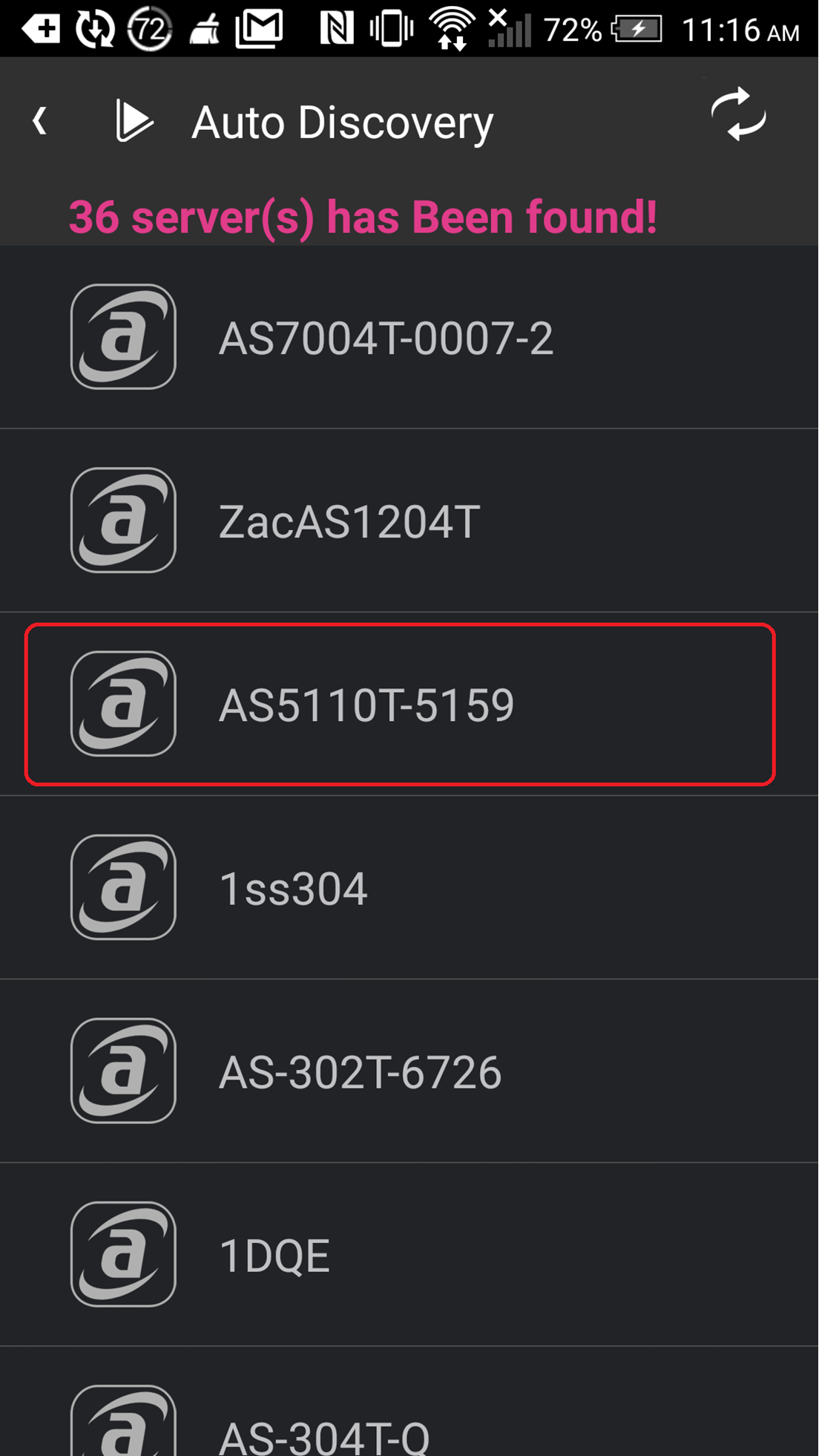 AiVideos sẽ quét mạng Cục bộ của bạn để tìm các thiết bị NAS Asustor