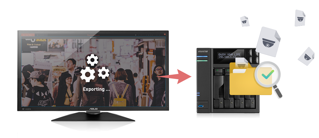 Asustor NAS 華芸 Exportar arquivos de gravação via monitor local